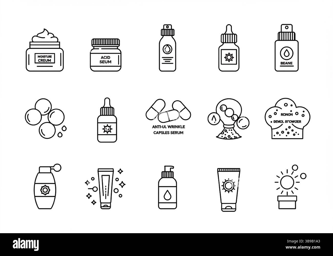 Ensemble d'icônes de produits de soins de la peau dans un style minimaliste Illustration de Vecteur