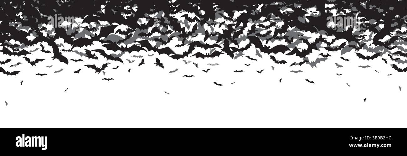 Fond blanc avec la silhouette noire de chauves-souris volantes floquer. Bannière d'Halloween Illustration de Vecteur