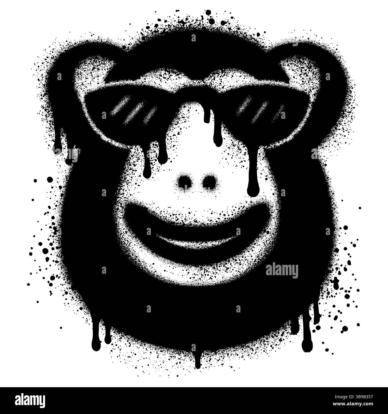 Graffiti visage singe avec peinture noire en aérosol. illustration vectorielle. Illustration de Vecteur