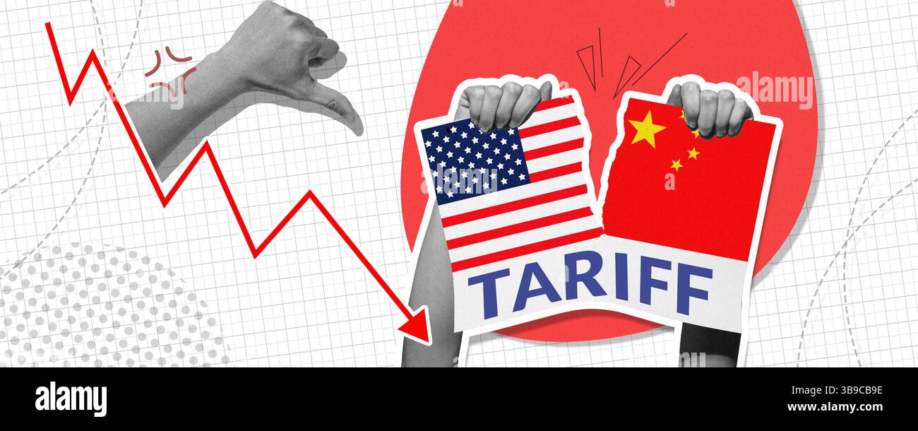 Concept des tarifs économiques. Guerre tarifaire entre l'Amérique et la Chine, crise commerciale et guerre économique. Banque D'Images