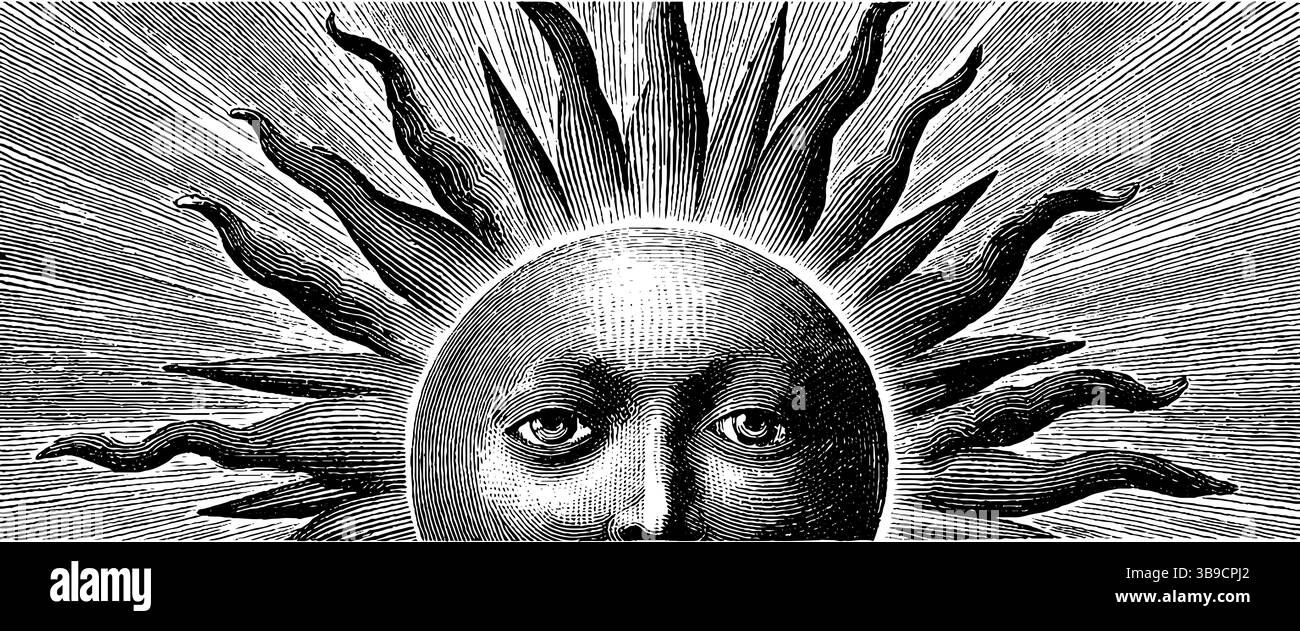 Illustration solaire gravée représentant une canicule avec des lignes audacieuses pour des projets d'art et de design. Illustration de Vecteur