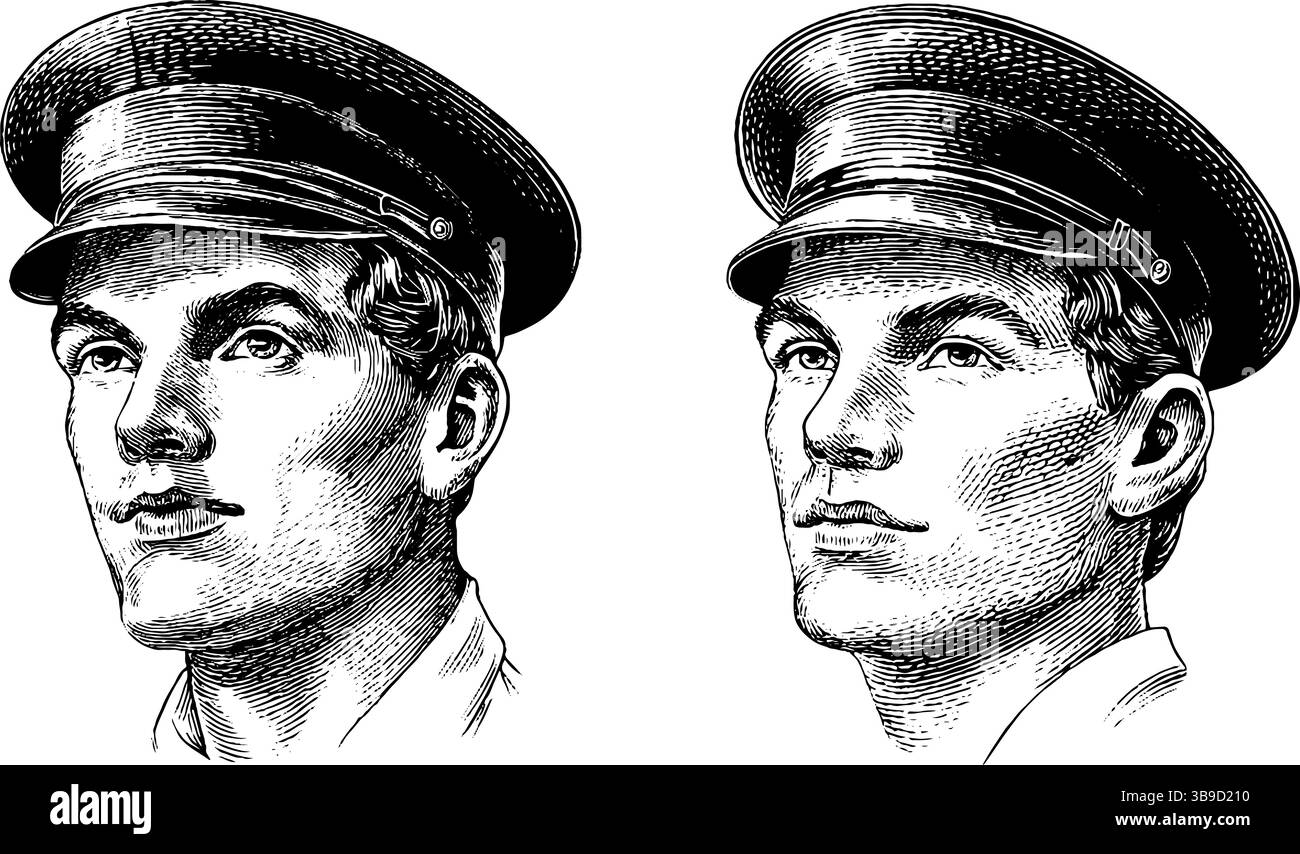 Ensemble d'illustrations gravées de portraits d'agents d'immigration pour la conception historique. Illustration de Vecteur