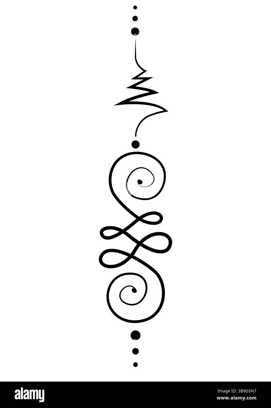 Symbole unalome, signe hindou ou bouddhiste représentant le chemin vers l'illumination. Icône yantras Tattoo. Dessin simple à l'encre noire et blanche, vecteur isolé Illustration de Vecteur