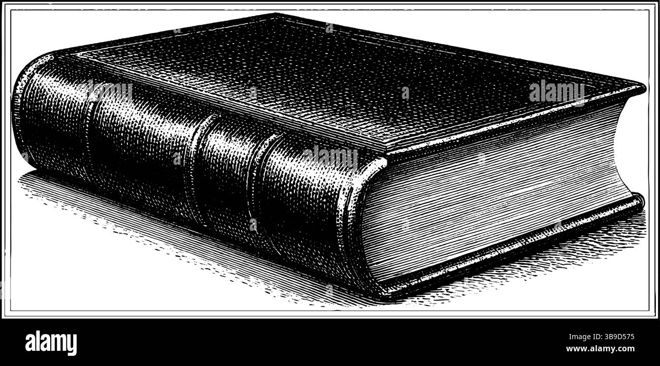 Illustration gravée noire complexe d'un livre de droit avec des lignes audacieuses pour l'impression ou la conception. Illustration de Vecteur