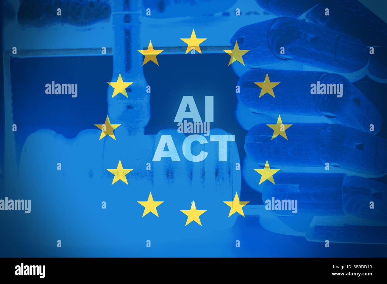 IA Ethics and Law in Europe : Conceptual Representation of Justice and Artificial Intelligence Regulations and European Union Flag Banque D'Images
