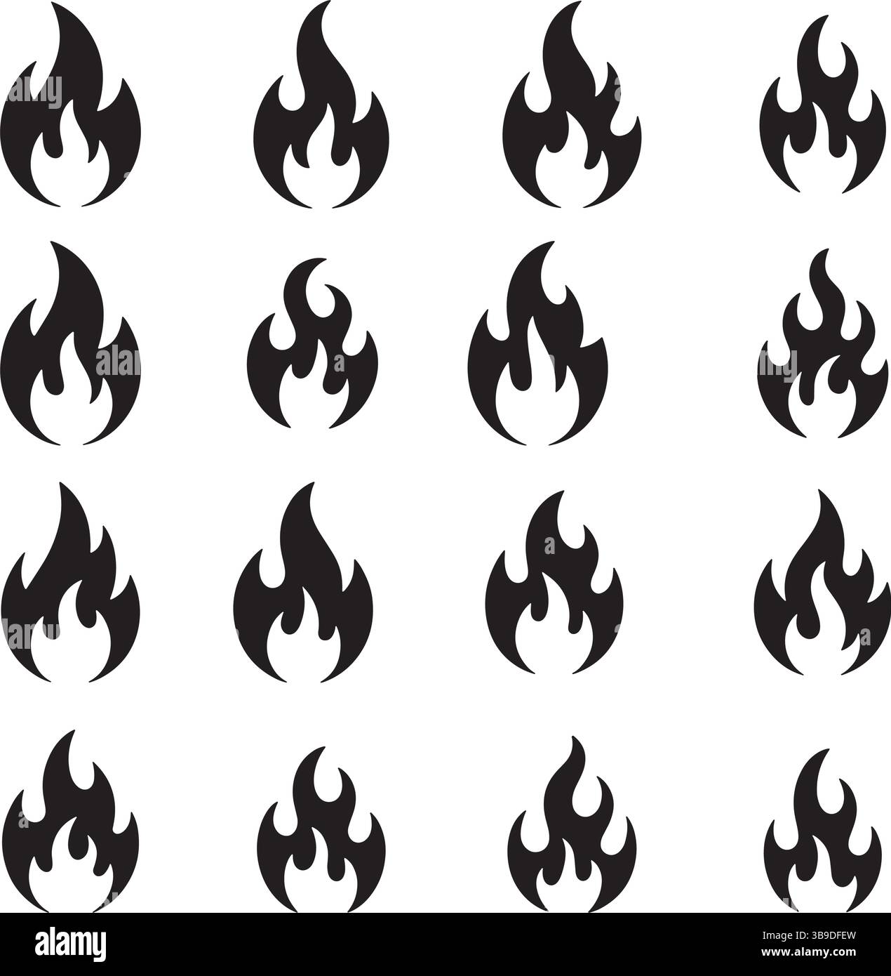 Jeu d'icônes de flamme noire ou silhouettes de symbole de feu pour la sécurité, l'avertissement et la conception Illustration de Vecteur
