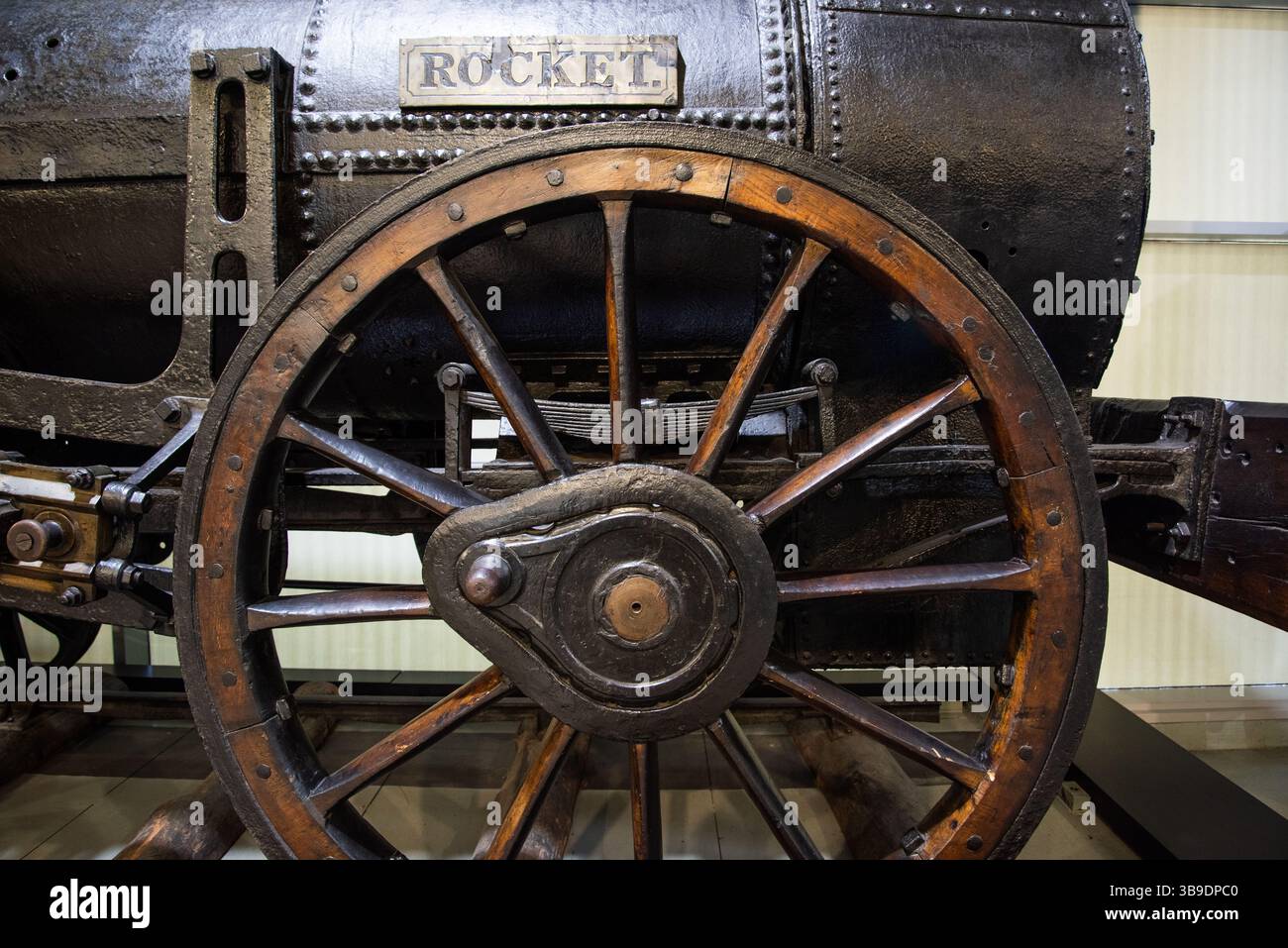 La locomotive Rocket originale, construite par Robert Stephenson au Locomotion Railway Museum, Shildon, comté de Durham, Angleterre, Royaume-Uni. Banque D'Images