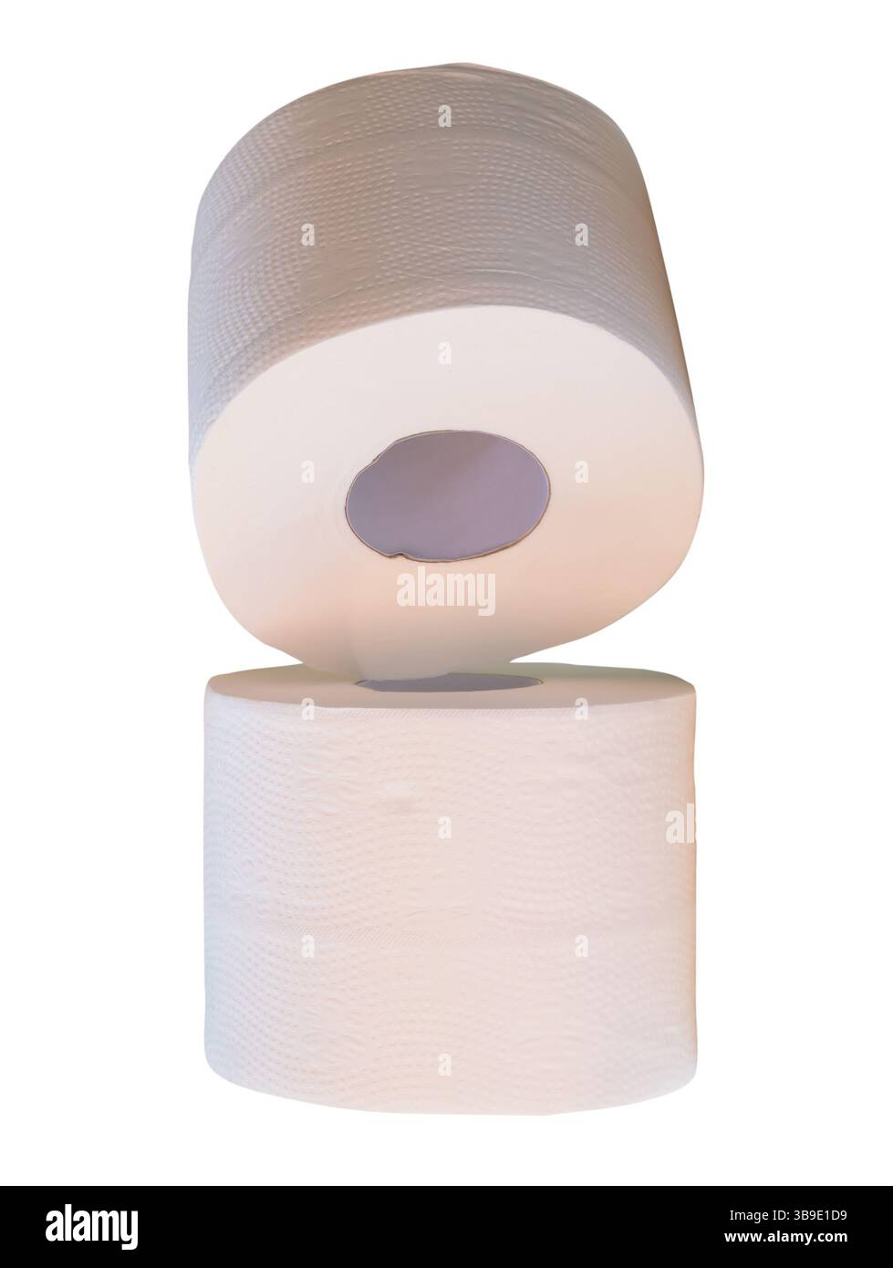 Deux rouleaux de papier de soie blanc ou de papier toilette sont isolés sur fond blanc avec chemin de découpage. Banque D'Images