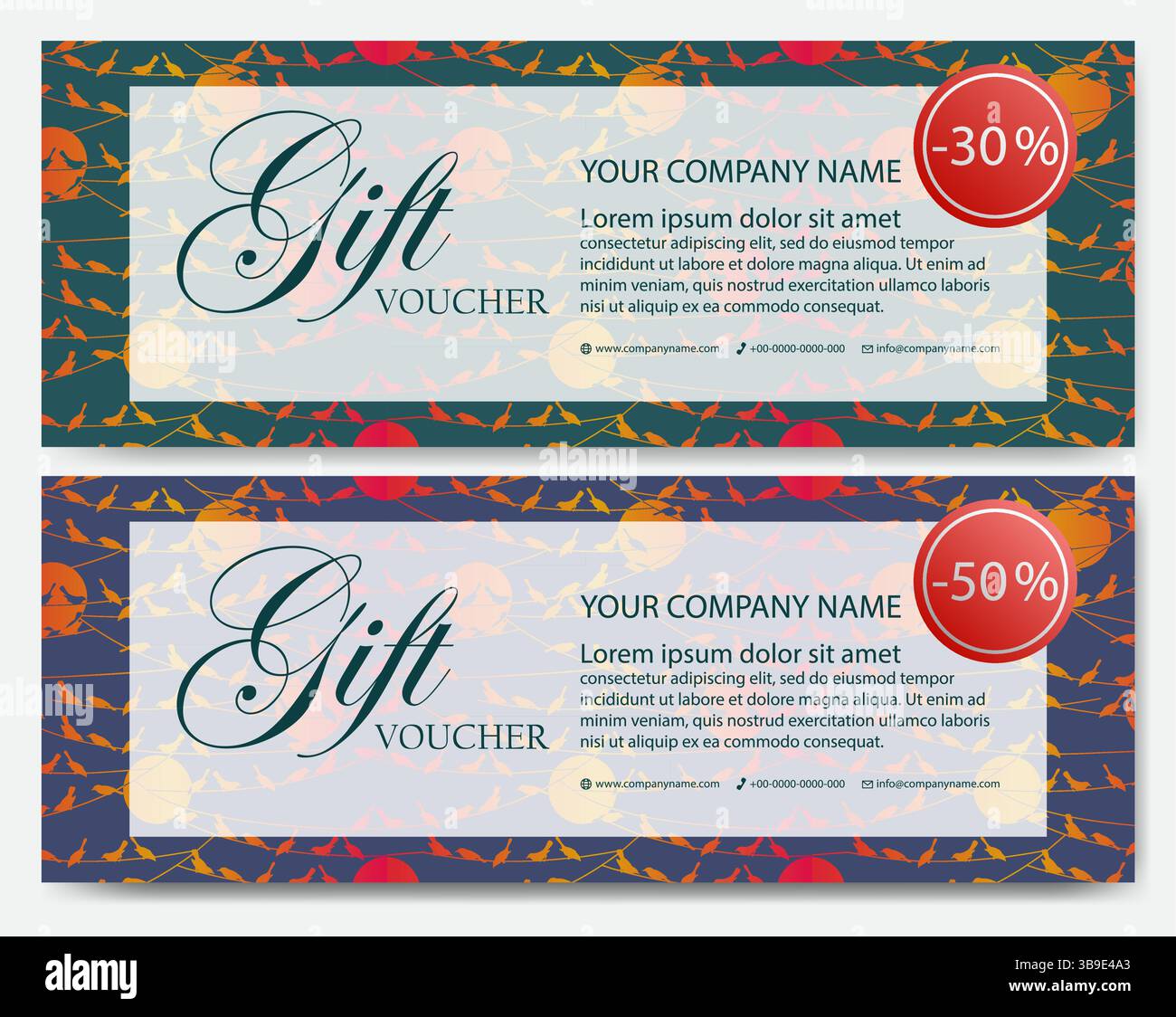 Carte-cadeau. Ensemble de chèques-cadeaux avec fond de faune. Solde saisonnier. Modèle vectoriel pour carte-cadeau, coupon et certificat, invitation Illustration de Vecteur