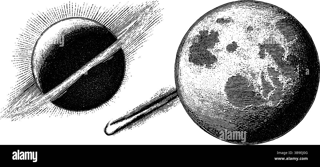 Éclipse lunaire gravée et illustration du globe céleste pour les amateurs d'astronomie. Illustration de Vecteur