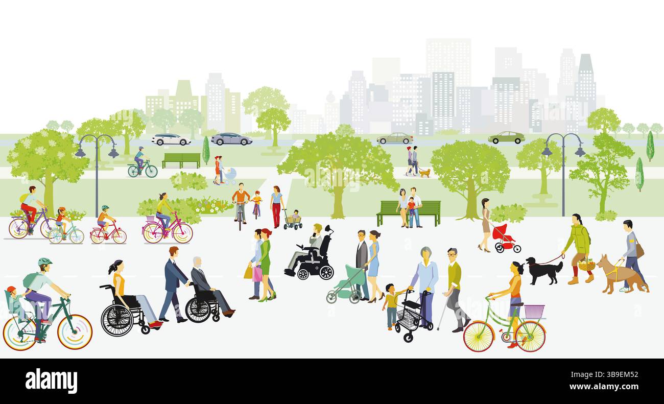 Genrations détente dans le parc de la ville llustration Banque D'Images