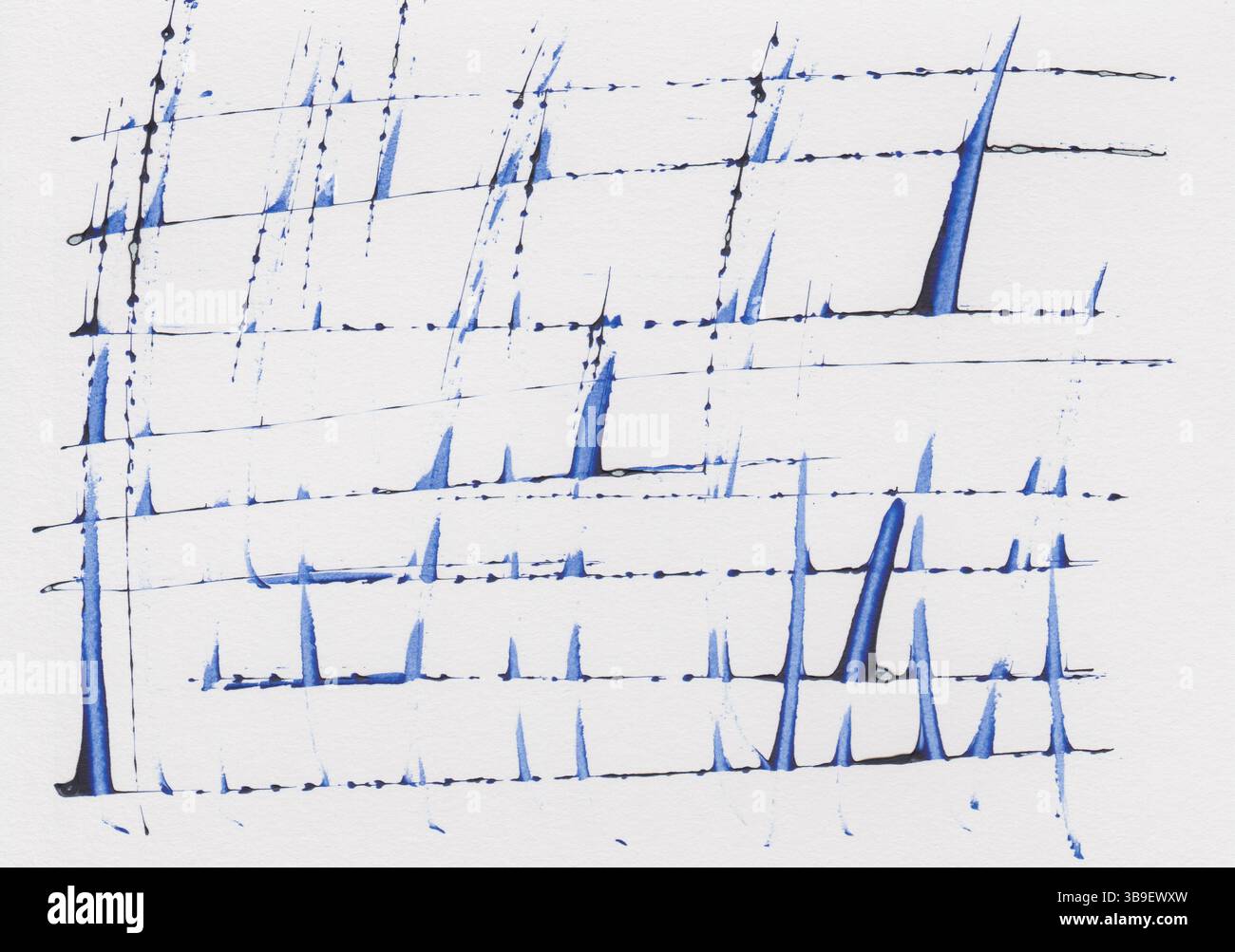 Fond de peinture acrylique créatif dessiné à la main avec des lignes et de la dentelle en bleu outremer Banque D'Images