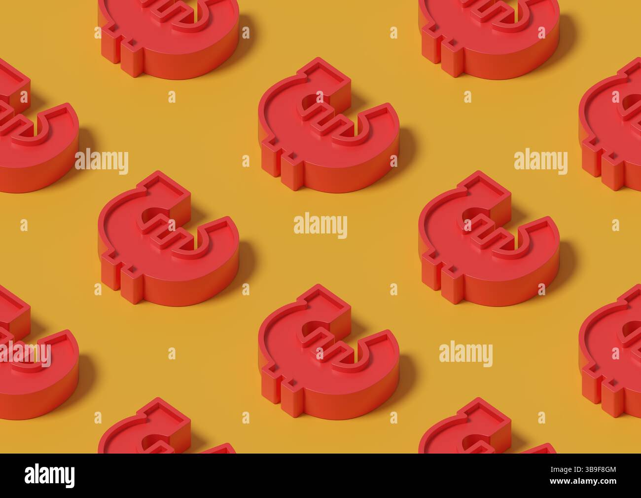 Motif isométrique sans couture de signes euro rouges. Illustration 3D. Banque D'Images