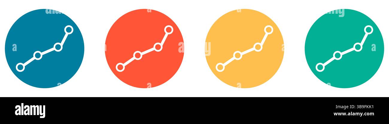 Les icônes en bleu rouge orange et vert montrent une courbe ascendante comme signe de réussite commerciale Banque D'Images