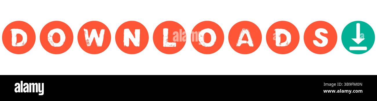 Bannière faite de cercles rouges : Téléchargements avec symbole de flèche verte Banque D'Images