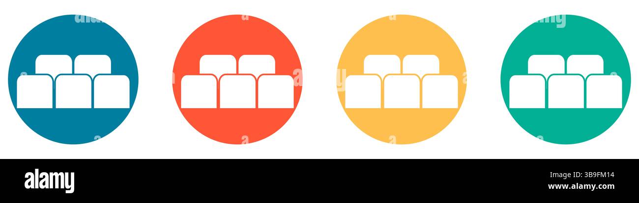Les icônes en bleu, rouge, orange et vert montrent les sièges dans le public Banque D'Images