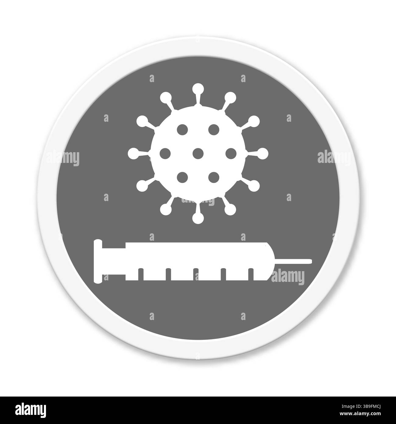 Le bouton rond gris montre la vaccination contre le coronavirus COVID-19 Banque D'Images