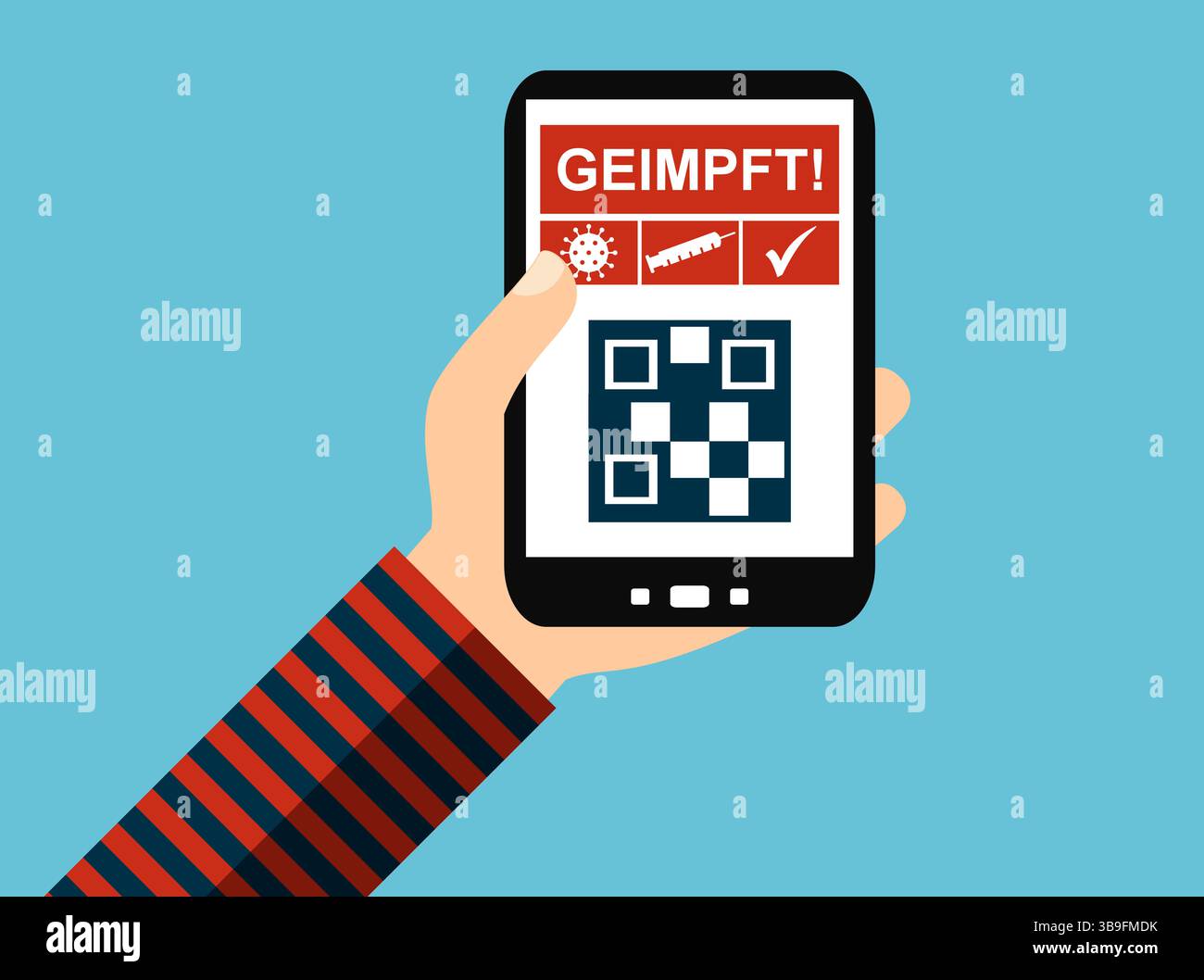 Main avec smartphone : certificat de vaccination numérique Banque D'Images
