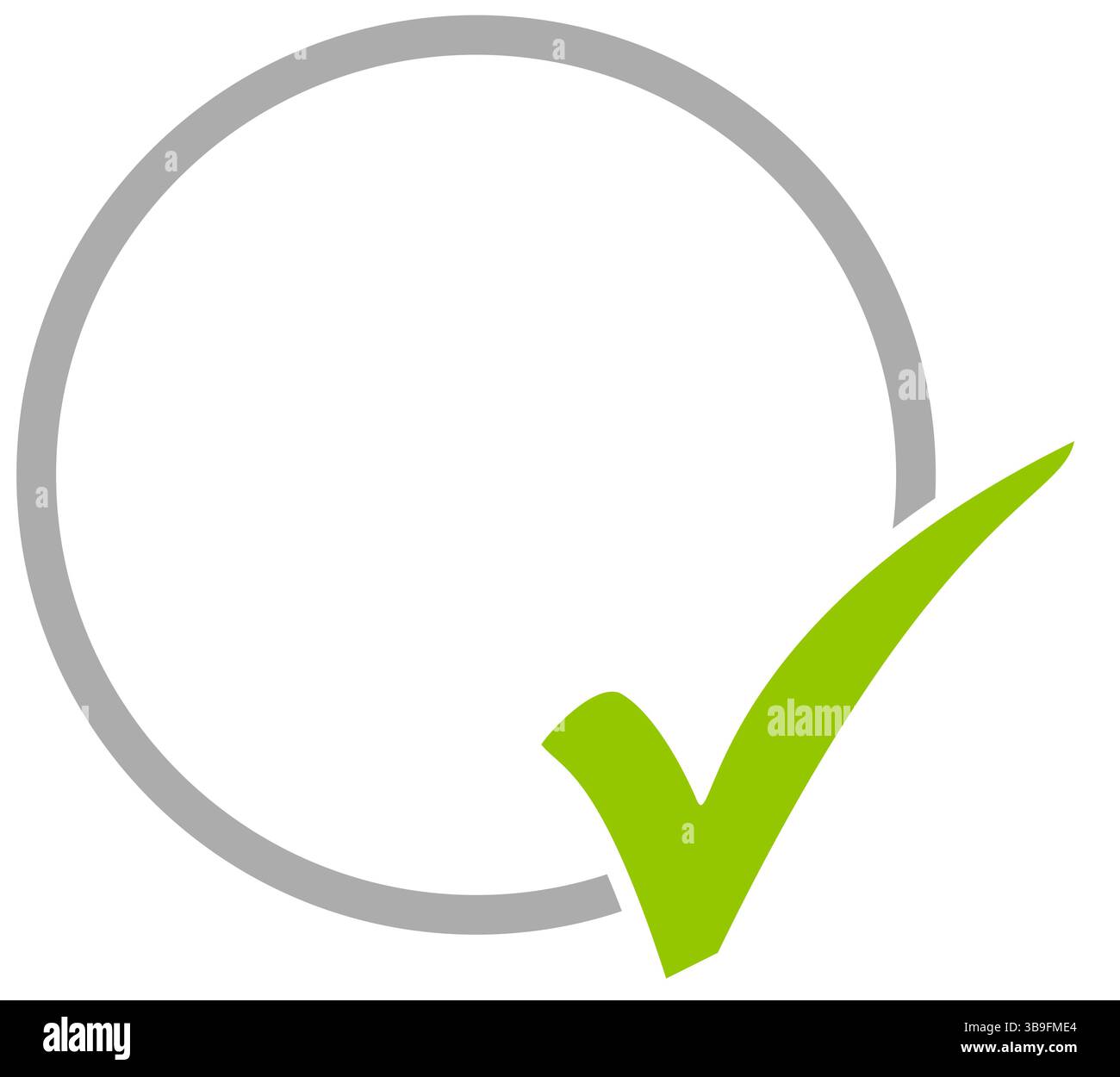 Cercle gris et coche verte avec espace texte comme modèle pour le bouton Banque D'Images