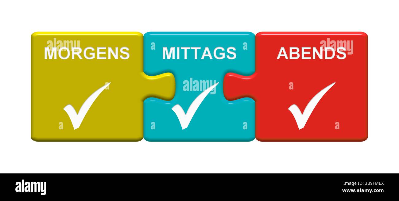 3 Puzzle Buttons montrent matin, midi, soir Banque D'Images