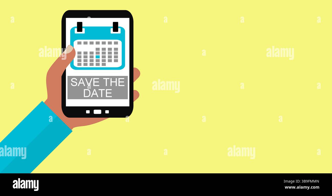 Main tenant smartphone : Enregistrer la date rendez-vous - personne de couleur Banque D'Images