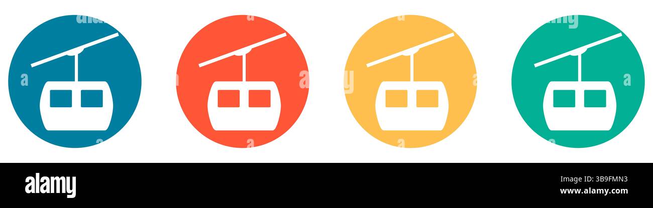 Les icônes en bleu, rouge, orange et vert montrent le téléphérique ou la gondole Banque D'Images