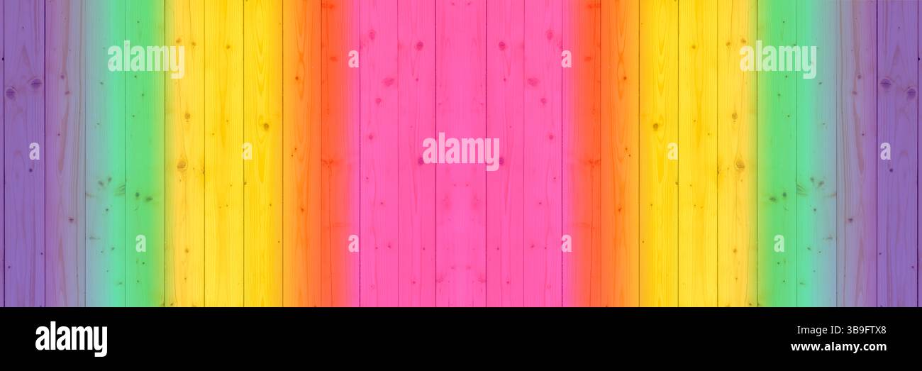 Planches en bois avec des couleurs arc-en-ciel comme arrière-plan Banque D'Images