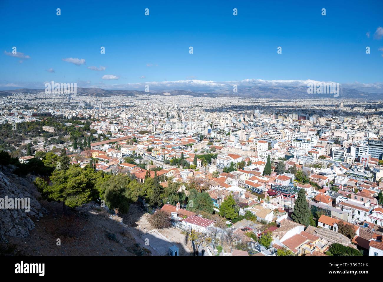 Athènes, Grèce, Europe. Vue d'Athènes depuis la colline de l'Acropole Banque D'Images