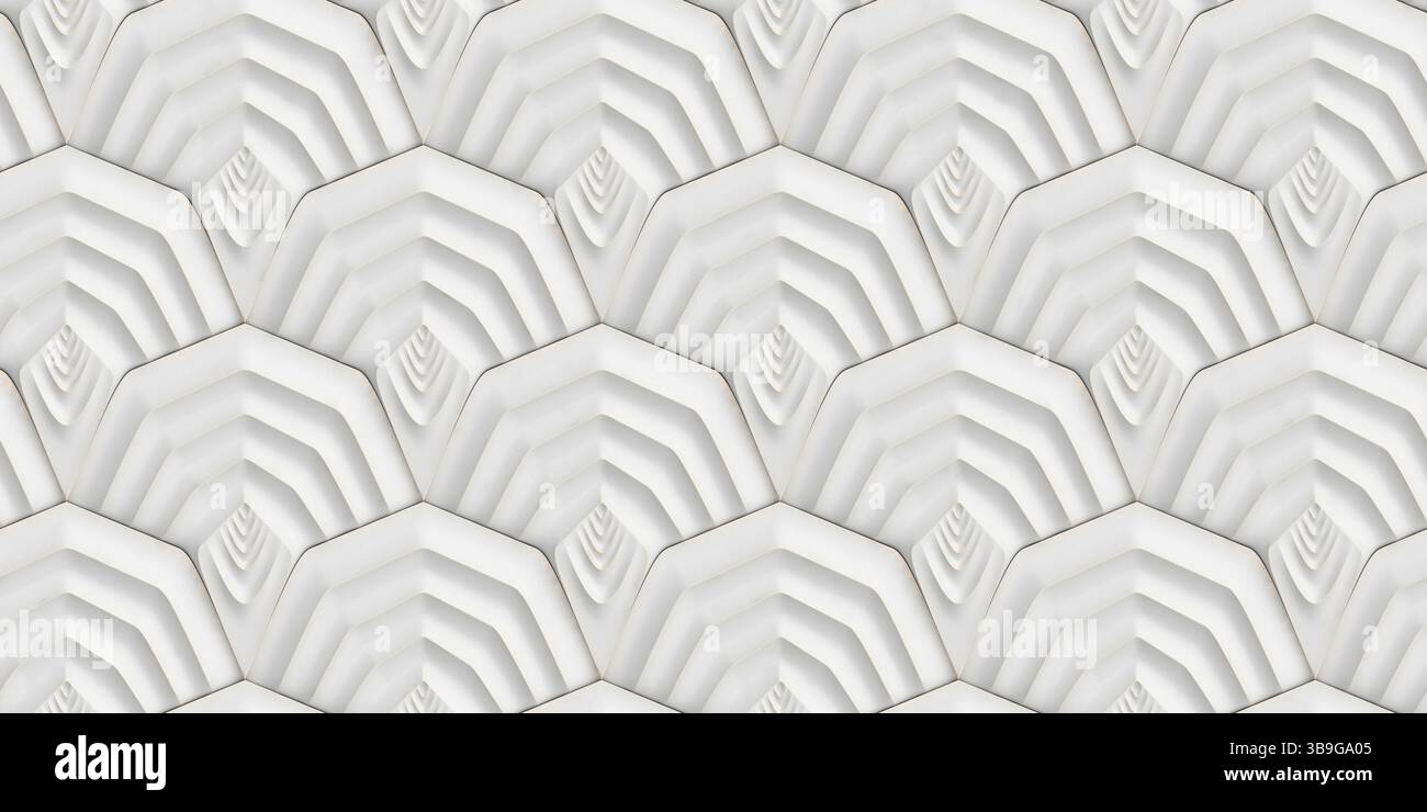 Le motif de prisme blanc avec un effet de profondeur 3D crée une illusion optique de géométrie en couches. Idéal pour les arrière-plans, les projets de conception et architecturaux Banque D'Images