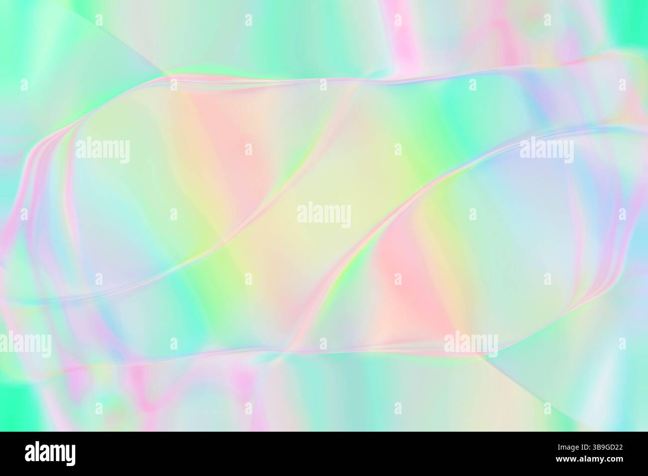 Une image abstraite avec un dégradé pastel lisse de teintes roses, vertes et bleues avec des lignes douces et fluides. Idéal pour les fonds d'écran, les fonds d'écran ou l'art. Banque D'Images