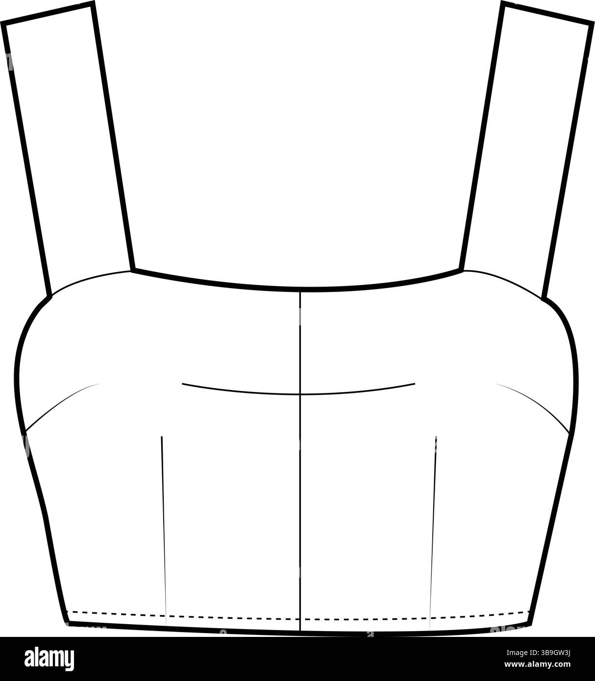 Esquisse plate minimaliste d'un Crop Top ajusté avec de larges bretelles - illustration technique avant Illustration de Vecteur
