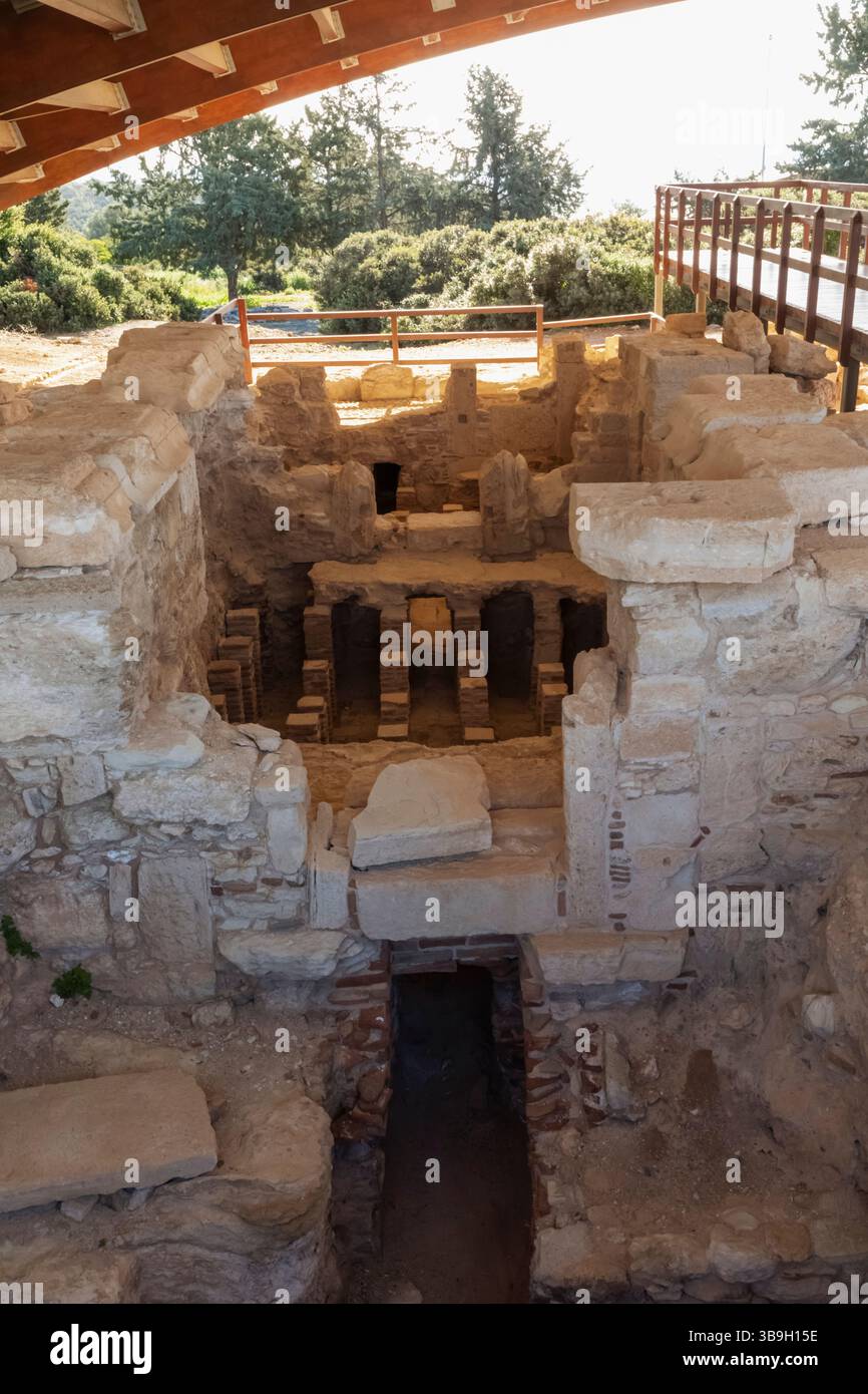 Chypre, Episkopi, Kourion, Sanctuaire d'Apollon Hylates, Thermes romains datés du 1er siècle après JC Banque D'Images