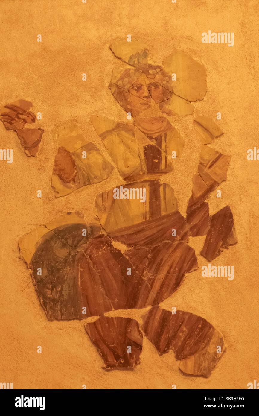 Chypre, Paphos, Musée archéologique du district de Paphos, peinture murale représentant Apollon jouant la lyre de la maison d'Aion datée du IVe siècle après JC Banque D'Images