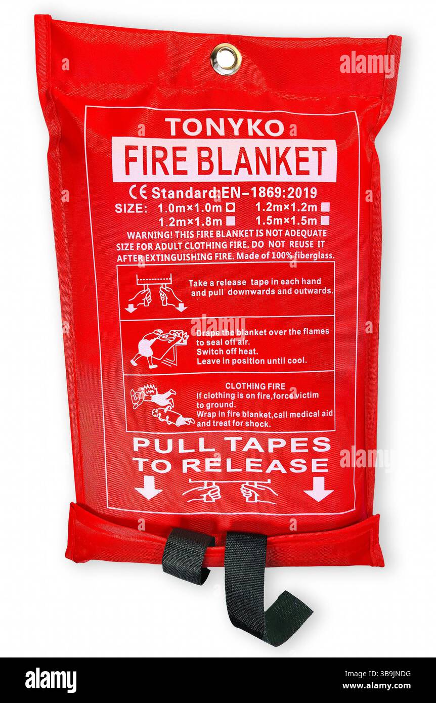 TONYKO Fire Blanket couverture ignifuge produit destiné aux feux de cuisine mais également utile pour aider à échapper à un incendie de maison. Conçu pour un dégagement rapide. Banque D'Images