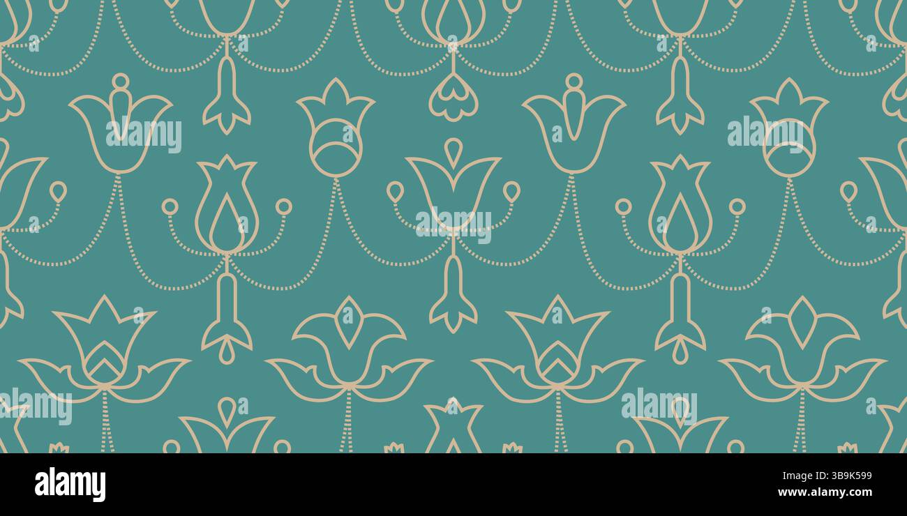 Fleurs de ligne abstraite, cloche, tulipes modèle sans couture. Design vectoriel de luxe linéaire en or. Illustration de Vecteur