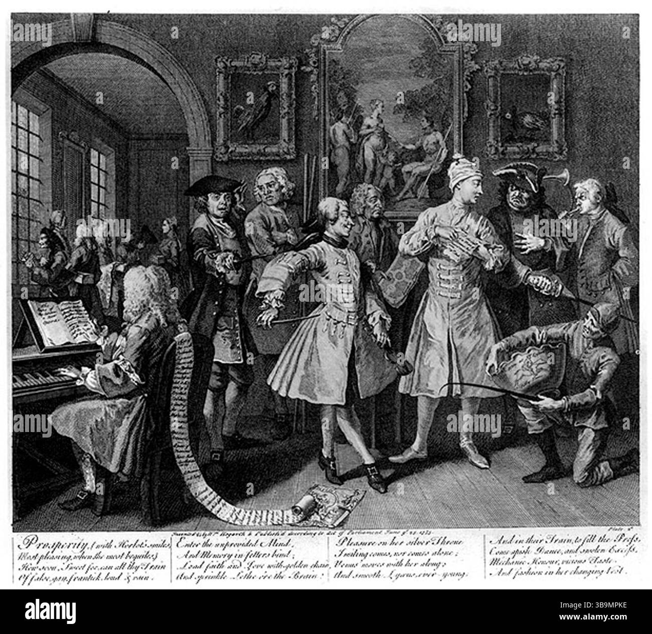 La levée (gravure) - A Rake's Progress (ou The Rake's Progress) est une série de huit peintures de l'artiste anglais William Hogarth du XVIIIe siècle. Les toiles ont été produites en 1732-1734, puis gravées la série montre le déclin et la chute de Tom Rakewell, le fils dépensier et héritier d'un riche marchand, qui vient à Londres, gaspille tout son argent dans la vie luxueuse, la prostitution et le jeu. Banque D'Images La levée (gravure) - A Rake's Progress (ou The Rake's Progress) est une série de huit peintures de l'artiste anglais William Hogarth du XVIIIe siècle. Les toiles ont été produites en 1732-1734, puis gravées la série montre le déclin et la chute de Tom Rakewell, le fils dépensier et héritier d'un riche marchand, qui vient à Londres, gaspille tout son argent dans la vie luxueuse, la prostitution et le jeu. Banque D'Images