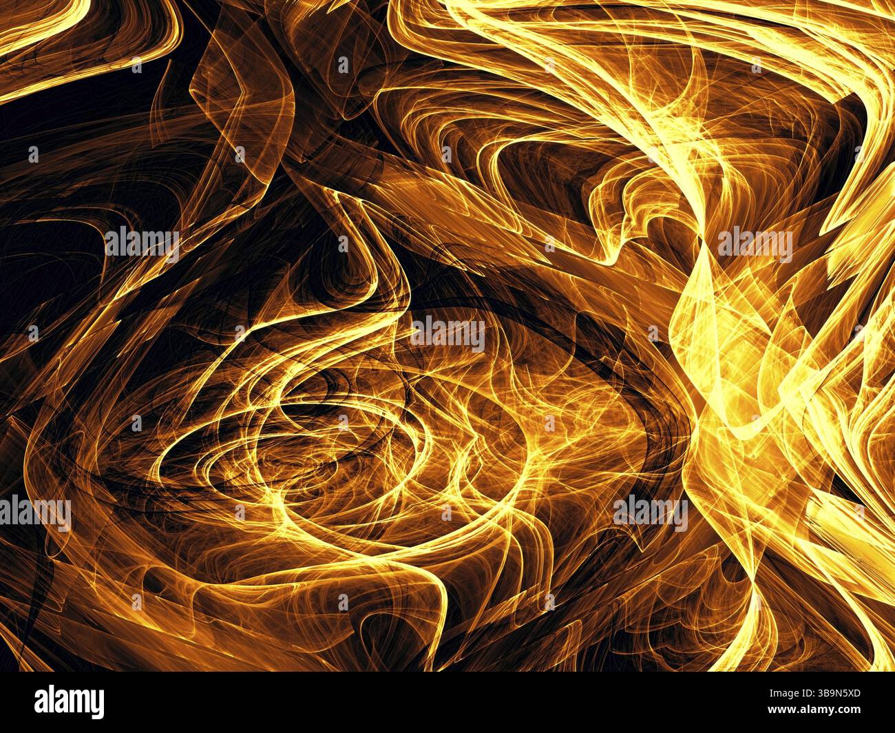 Fond doré abstrait - coups de chaos et courbes avec des effets de lumière. Image générée par ordinateur ifor web design, bannières, affiches Banque D'Images