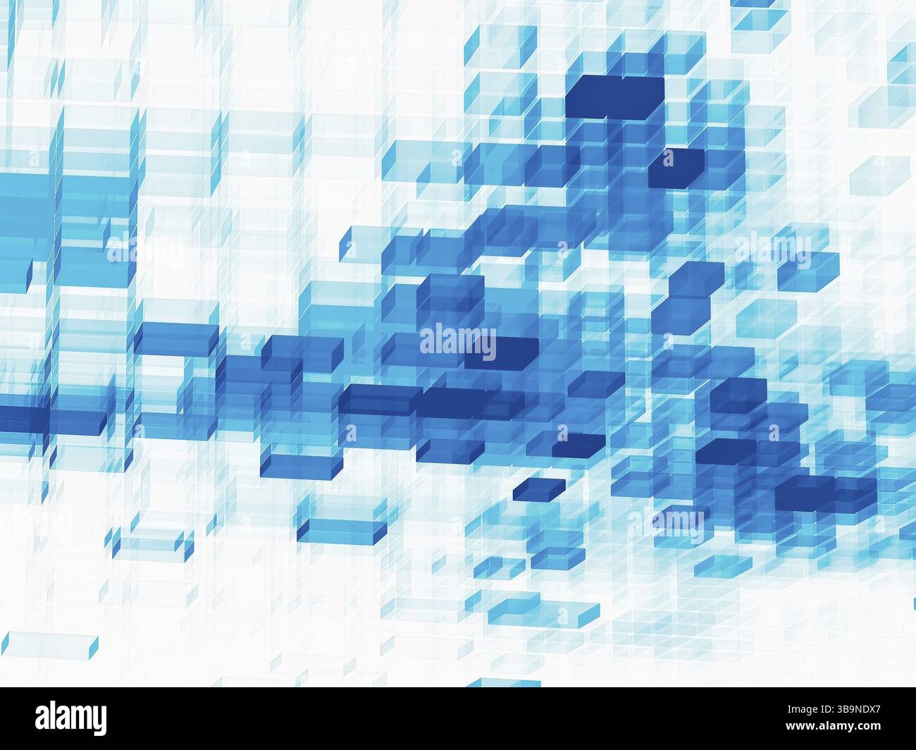 Fond blanc et bleu - produits par ordinateur abstrait 3d illustration. Toile de style technologie avec des cubes de chaos pour l'entreprise, information ou hi-tech Banque D'Images