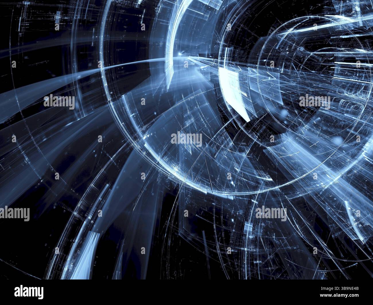 Arrière-plan de haute technologie - Abstract image générée par ordinateur. Fractale : blue futuristic tunnel ou d'un entonnoir. Espace, science-fiction ou de la réalité virtuelle toile Banque D'Images