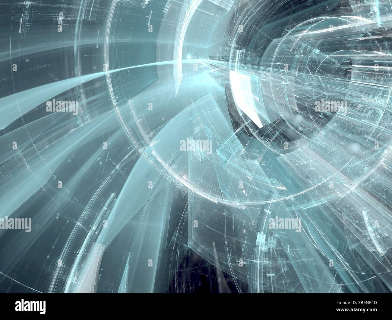 Arrière-plan technique - abstraction de l'image générée par ordinateur. Art fractal : tunnel futuriste ou entonnoir. Espace, science-fiction ou réalité virtuelle en toile de fond Banque D'Images