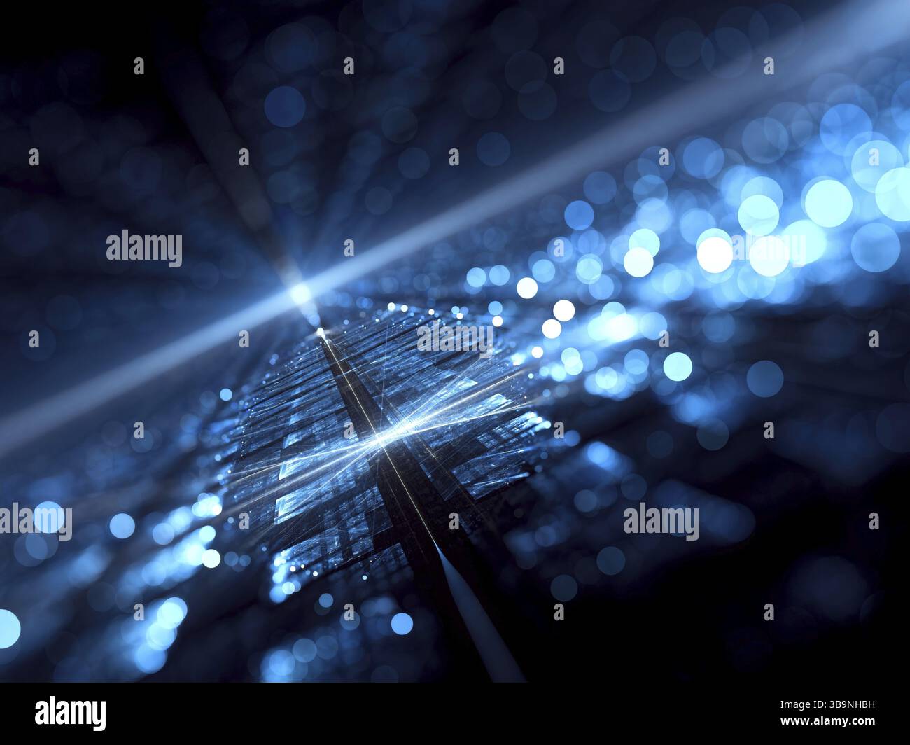 Vue brouillée contexte - résumé de l'image générée par ordinateur. La géométrie fractale : surface tech et circle bokeh. La technologie, sci-fi ou virtuel rea Banque D'Images