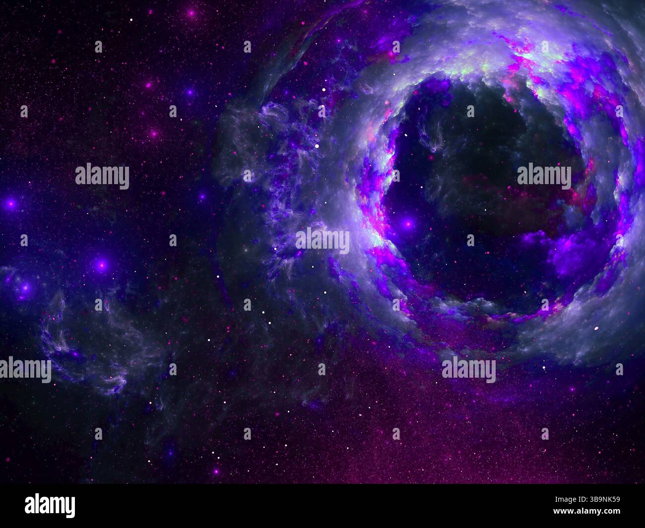 Paysage d'espace multicolore lumineux abstrait. Fractal - illustration 3D générée par ordinateur. Art numérique : trou noir, champ étoilé et. nuages de gaz. Pour le Web Banque D'Images