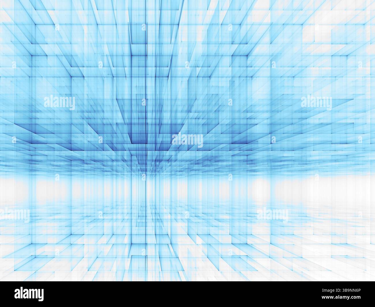 Fond blanc et bleu abstrait - illustration 3D générée par ordinateur. Art fractal : motif de cubes ou de blocs. Information et communication ou SCI Banque D'Images