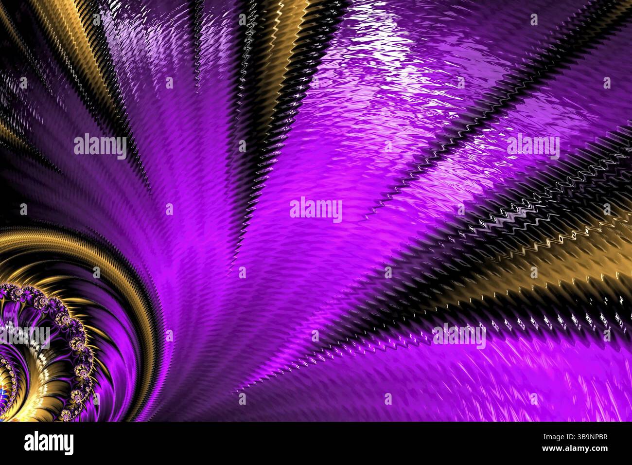 Fleur fractale inhabituelle - image abstraite générée par ordinateur. Art numérique : pétales texturés brillants. Pour cartes, couvertures, bannières Banque D'Images