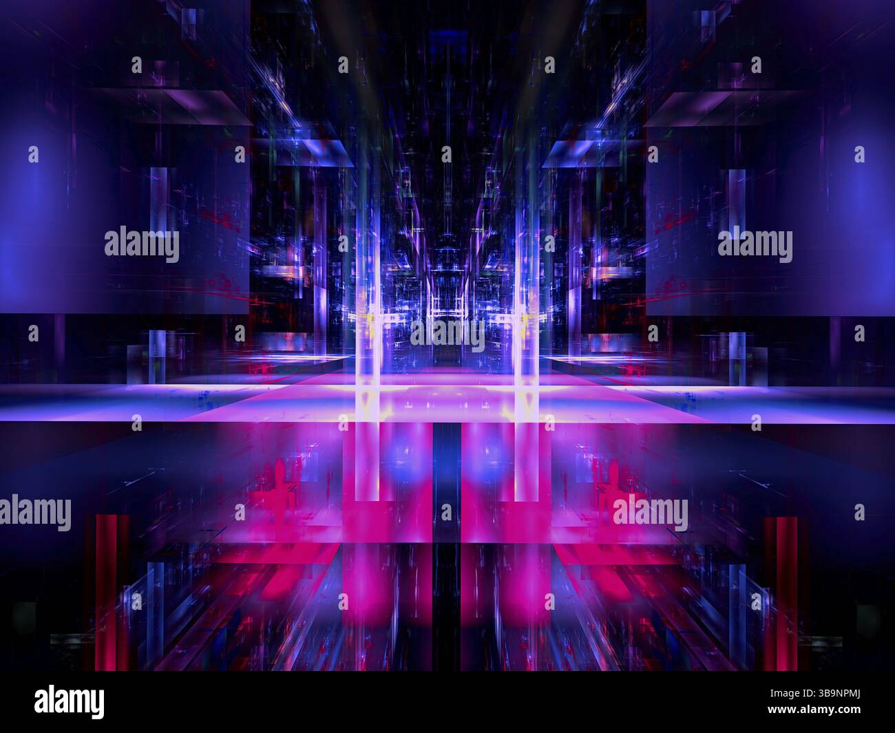 Fond SCI fi ou vr en bleu et violet. Illustration 3d abstraite - fractale. Numérique Station spatiale ou palais futuriste. Pour couvertures, toile Banque D'Images