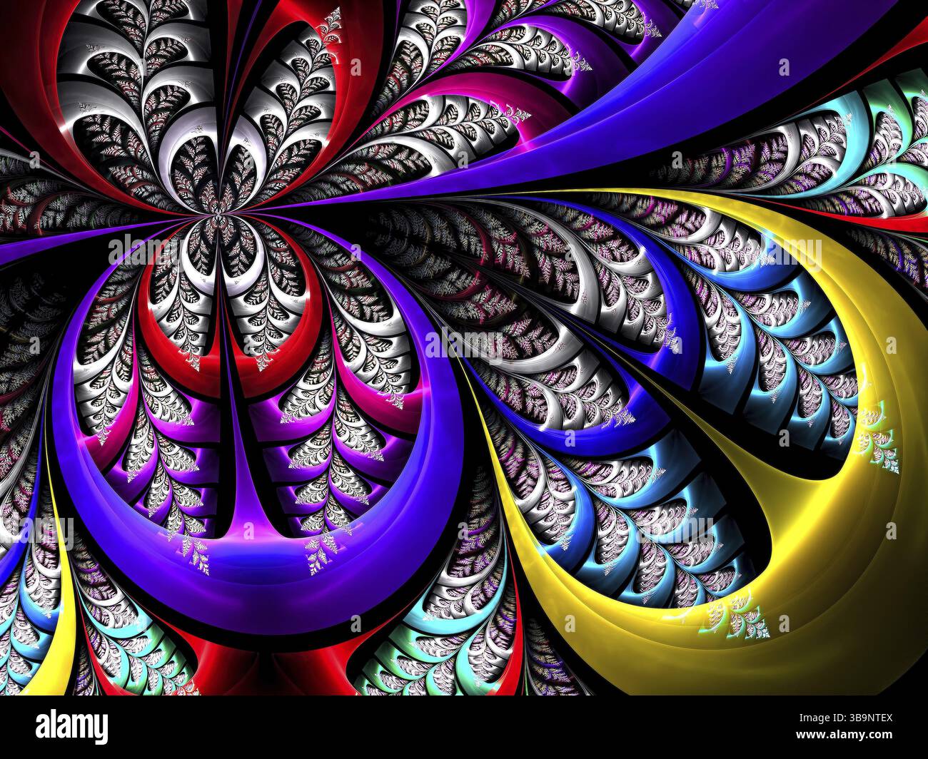 Ornement flou fractal - image abstraite générée par ordinateur. Motif complexe comme des pétales de fleurs inhabituelles ou des vitraux. Pour les couvertures, la conception Web Banque D'Images