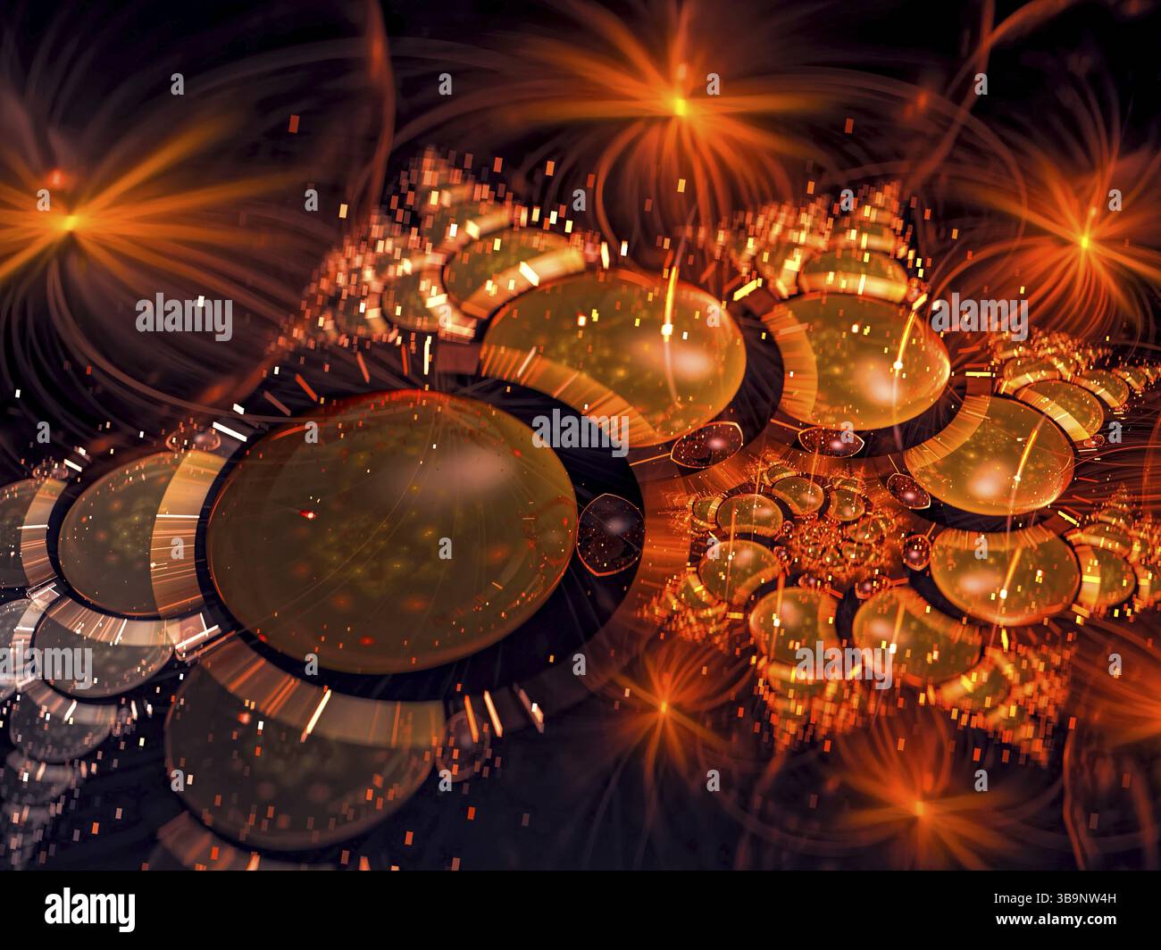 Fond de bijoux - image abstraite générée par ordinateur. Art fractal : chaos perles brillantes, étincelles et points brillants. Toile de fond festive floue pour les couvertures Banque D'Images