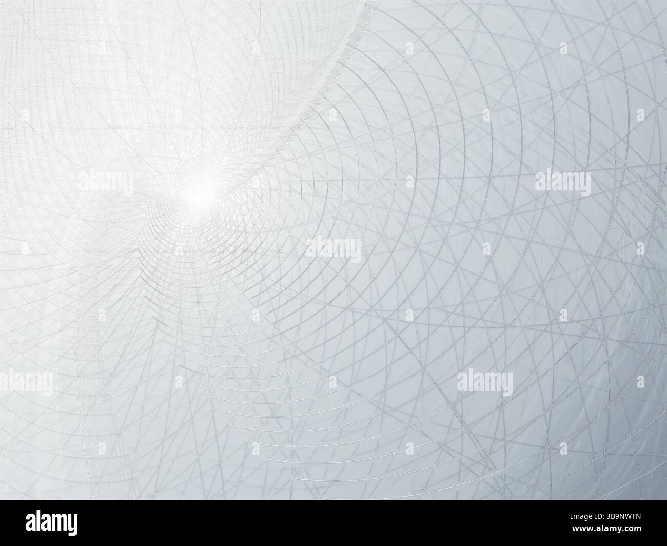 Fond blanc pâle. Spirale abstraite - image générée par ordinateur. Géométrie fractale : lignes courbes formant un réseau spiralé. Fond pour les bannières, crique Banque D'Images