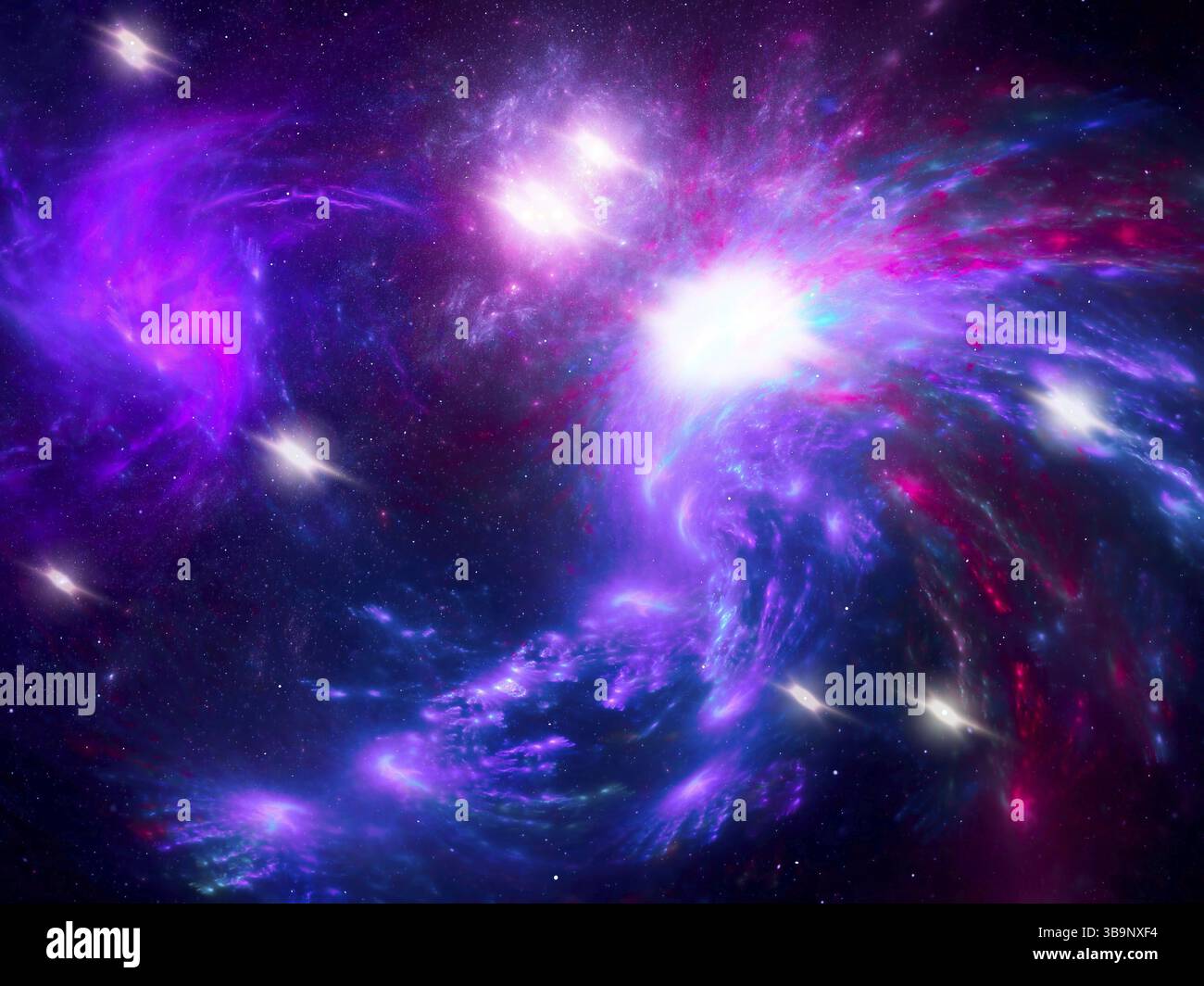 Fond d'espace abstrait avec des étoiles et des nébuleuses - illustration générée par ordinateur. Elément de conception graphique. Thème de fiction ésotérique ou sciene. Beautifu Banque D'Images