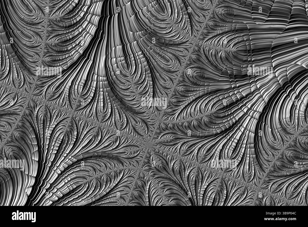 Texture fractale abstraite - image générée par ordinateur. Art numérique : ornement demi-teinte de courbes de chaos. Pour le web design, couvertures, affiches Banque D'Images